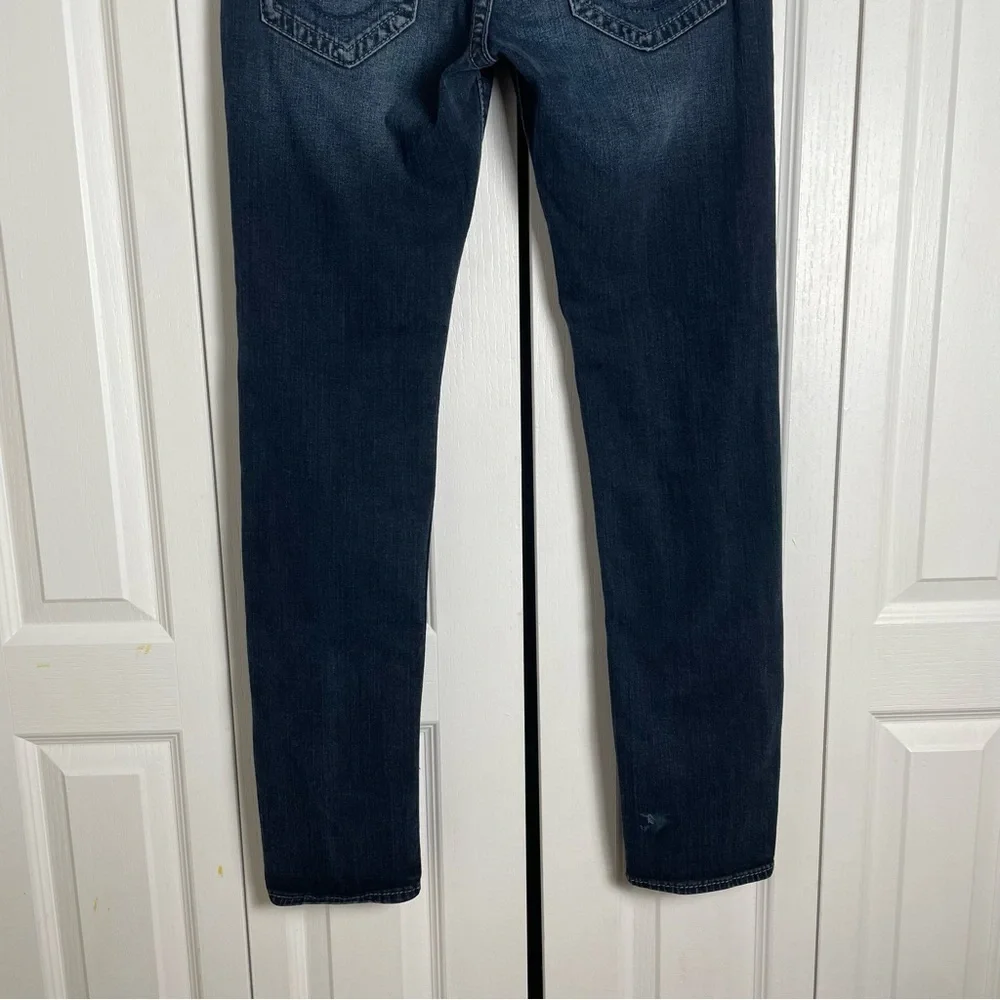 True Religion Relaxed Skinny Rocco Jeans Men’s 32 Blue Dark Wash Grunge Distress